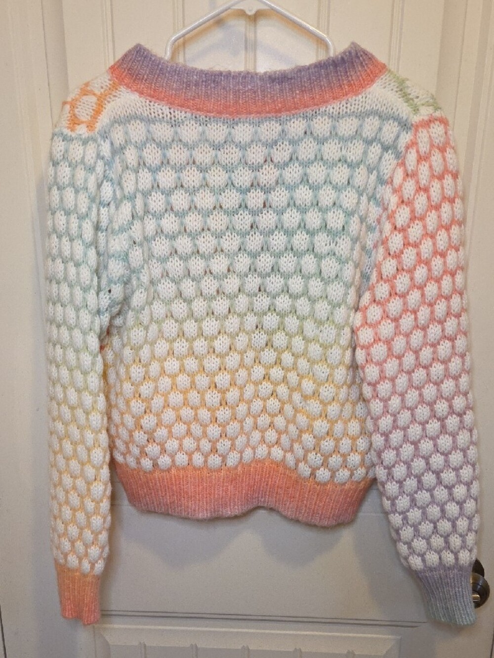 Pastel Rainbow 🌈 Gradient Honeycomb Knit Cardigan  Crop Sweater - Picture 4 of 6